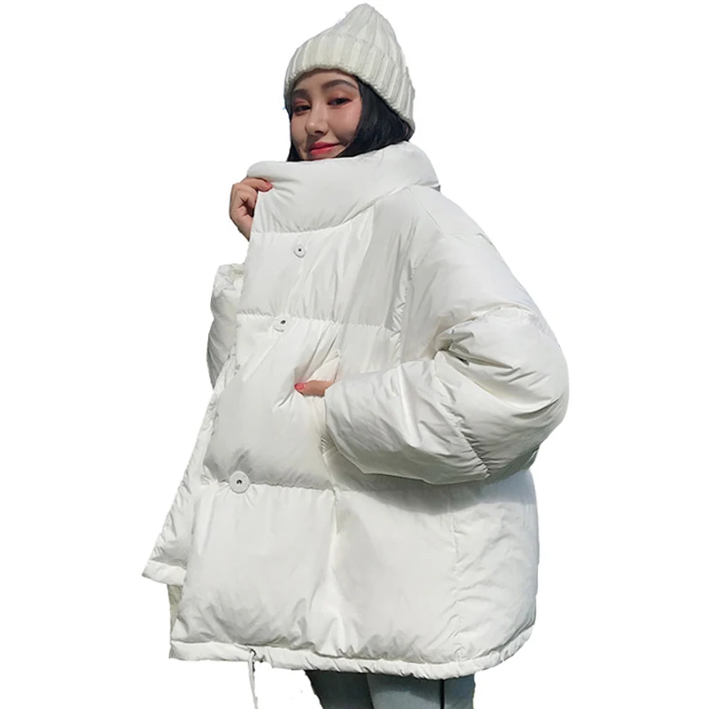 

2019 New Arrival Winter Jacket Women Korean Style Stand Collar Breasted Buttons Female Coat Short Parka Fashion