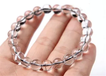

Natural Black Rutilated Quartz Bracelets For Women Female Stretch Crystal Round Bead Natural Rutilated Quartz Bracelet 9mm