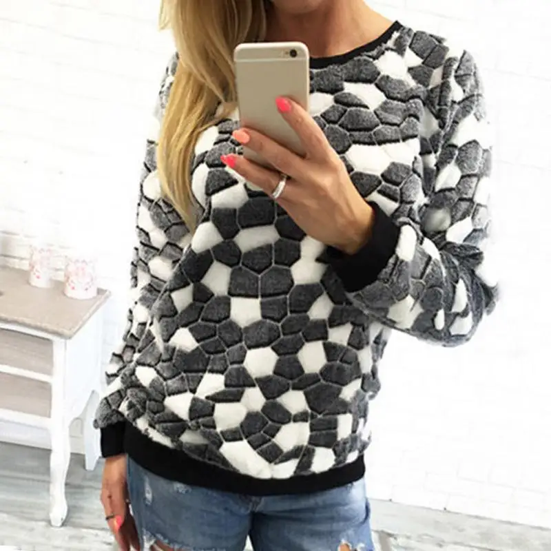 

Women Winter Warm Tops Pullover Long sleeves O neck Printing Plush Sweatshirt