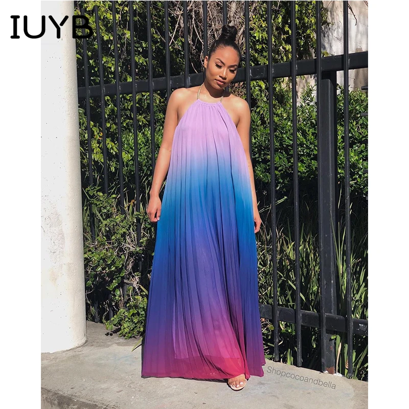 

IUYB 2019 Summer New High Quality Beautiful Women Beach Long dress Halter Vintage Floor-Length Maxi Dress LSD8052