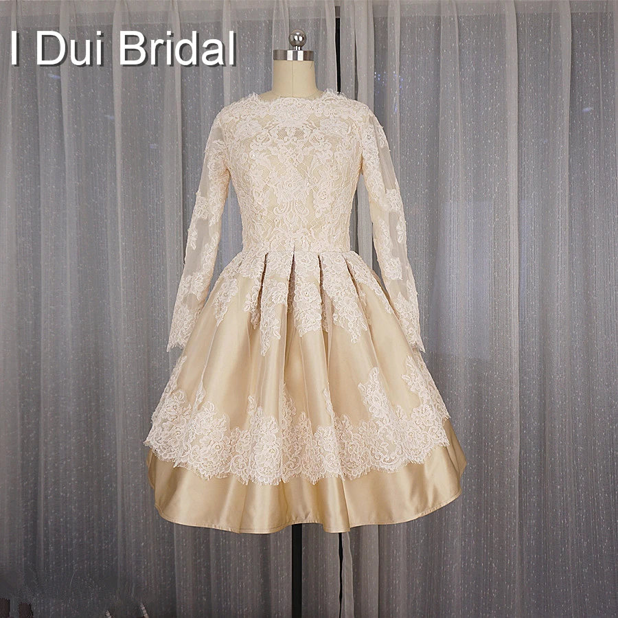 Short Lace Wedding Dress With Sleeves Vintage Inspired 3