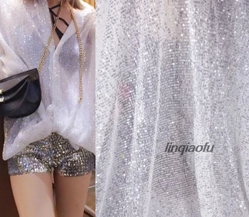 

Sequined pleated light gold dress fabric dress handmade DIY stage background cloth