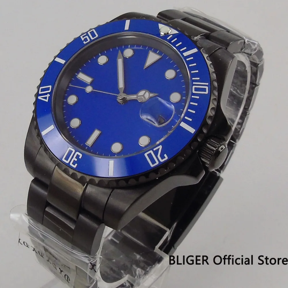 

Dress 40mm Blue Sterile Dial Ceramic Rotating Bezel Luminous Marks Sapphire Crystal Steel Case Automatic Movement Men's Watch