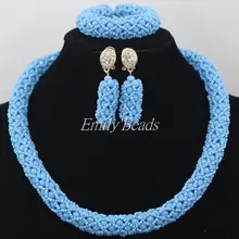 Высокое качество Синий Кристалл бусины Африканский комплект ювелирных изделий ожерелье нигерийские вечерние свадебные ювелирные изделия AIJ148
