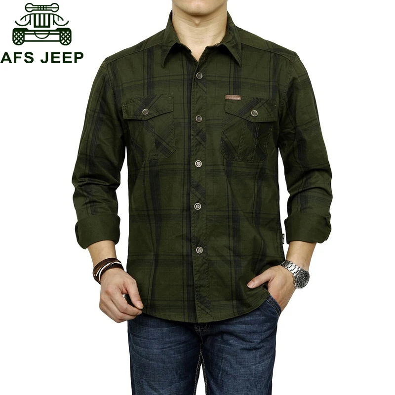 AFS джинсовая рубашка мужская Военная Рубашка Весенняя клетчатая Повседневная Свободная рубашка с длинными рукавами мужские рубашки больших размеров 5XL из чистого хлопка мужские рубашки