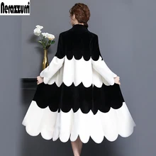 Nerazzurri пальто с натуральным мехом, длинное женское зимнее пальто из натурального овечьего меха, женское лоскутное пальто размера плюс из стриженного овечьего меха, пальто 5xl 6xl