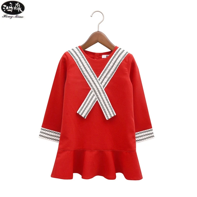 

2017 Spring New Fashion Clothes Children Red Mini O-neck Dress Cute Mermaid Dresses sets