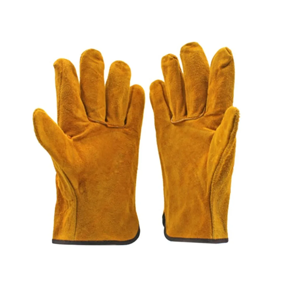 Пара/комплект огнеупорные прочные коровья кожа сварщику перчатки анти-тепло перчатки для безопасности работы для наплавной Металл ручные инструменты