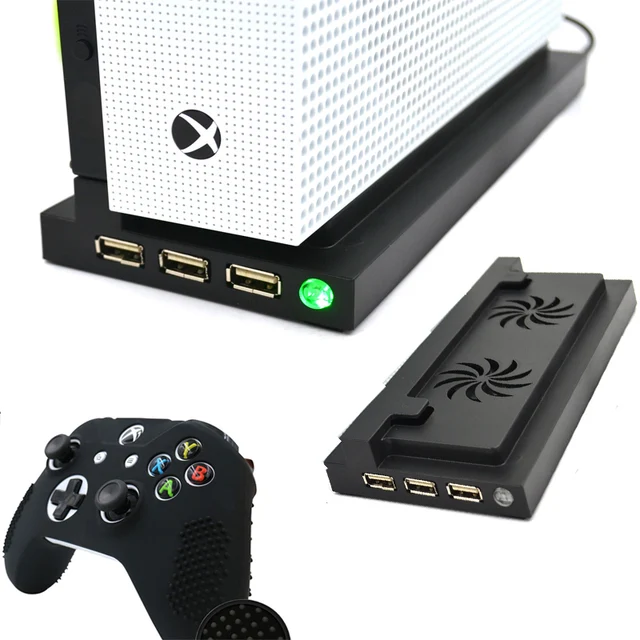 Best Price Portable Vertical Stand with Cooling Fan, 2 Cooler,1 USB and 2 HUB + Controller Silicone Case For Xbox One S One Slim Console