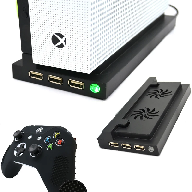 

Vertical Stand with Cooling Fan Base Cradle, 2 Cooler,1 USB and 2 HUB + Controller Silicone Case For Xbox One S One Slim Console