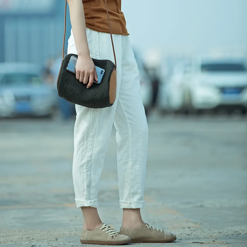 

Johnature Spring Summer New Casual Cotton Linen Pencil Pants For Women Loose Solid Color Elastic Waist Full Length Pants 2019