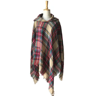 Дизайнерский пончо зимний шарф для женщин роскошный брендовый кашемировый шарф шарфы цветная клетчатая шаль подарки - Цвет: 5