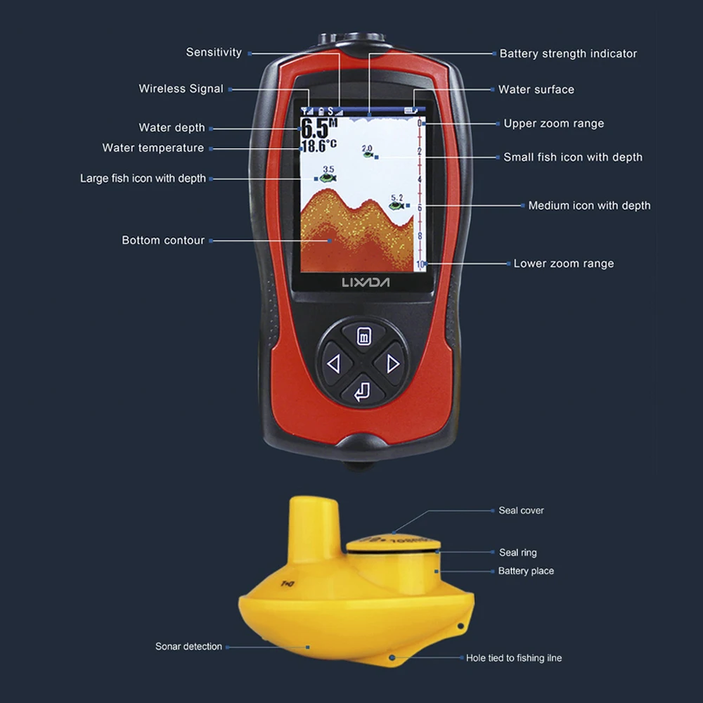Lixada FF1108-1CW рыболокаторы эхолот сигнализация беспроводной эхолот английское/русское меню 45 м глубина воды эхолот рыба