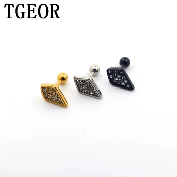 

free shipping Hot Charm titanium colors 30pcs 16g Stainless Steel multi gems rhombus ear tragus piercing earring