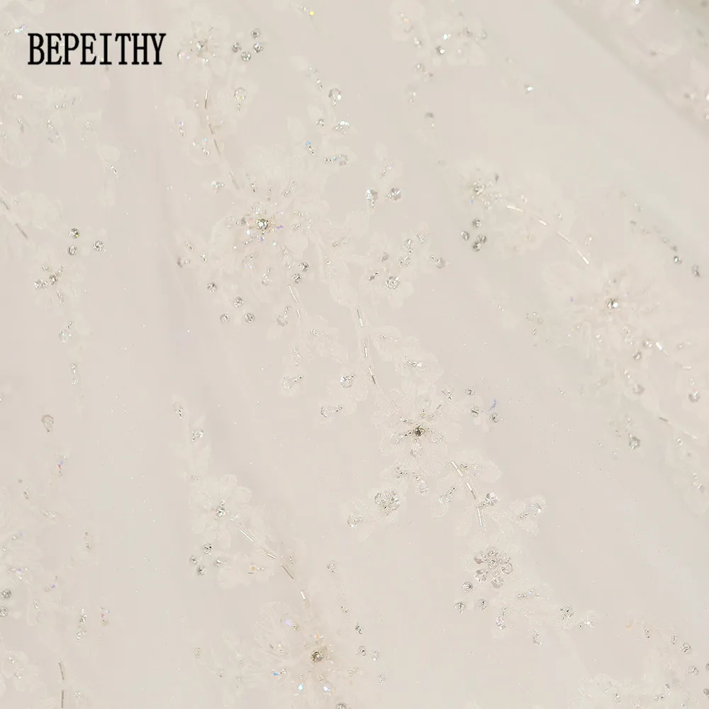BEPEITHY высокое качество настоящая фотография vestido de noiva Новый дизайн Элегантный Совок Аппликация из бисера цвета слоновой кости Тюль А-силуэт