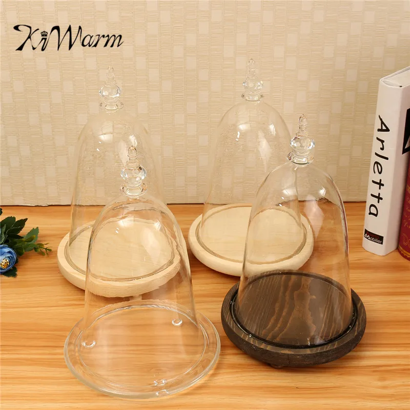 Koop KiWarm Nieuwe Elegante Glas Display Dome Cloche Bloemen Vaas Poppen Met Houten Base Home Decor Kerstpakketten Ornament