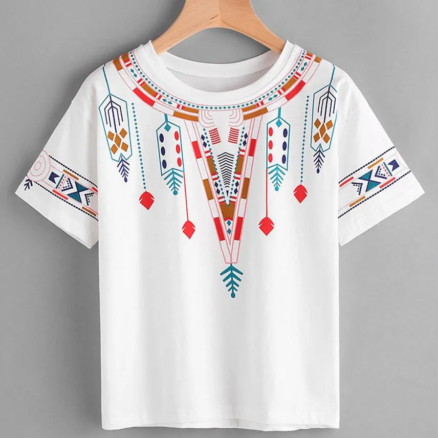 

FEITONG 2017 Summer T-shirt Sexy Women Short Sleeve Geometry Printed Blusa Tops Fashion Patchwork t-shirt poleras de mujer *25