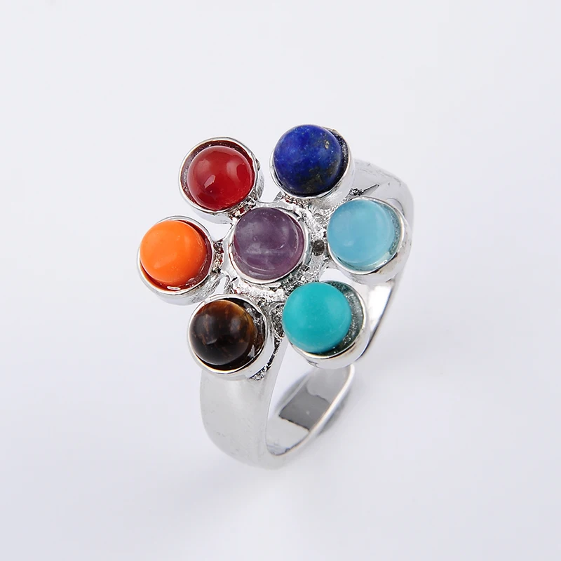 New 7 Chakra Rings Reiki Energy Healing Natural Stone Adjust size Ring
