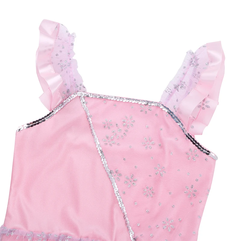 Детское балетное платье-пачка с рукавами-крылышками для девочек, трико с блестками и цветами для катания на коньках, гимнастики, сценические танцевальные костюмы