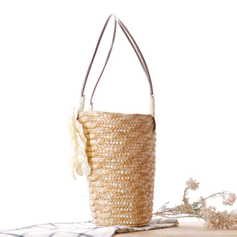 Women Straw Bags Female Summer Beach Handle Bag INS Popular Lady Flower Weave Basket Travel Casual Shopping Shoulder Bag SS3104 (3)