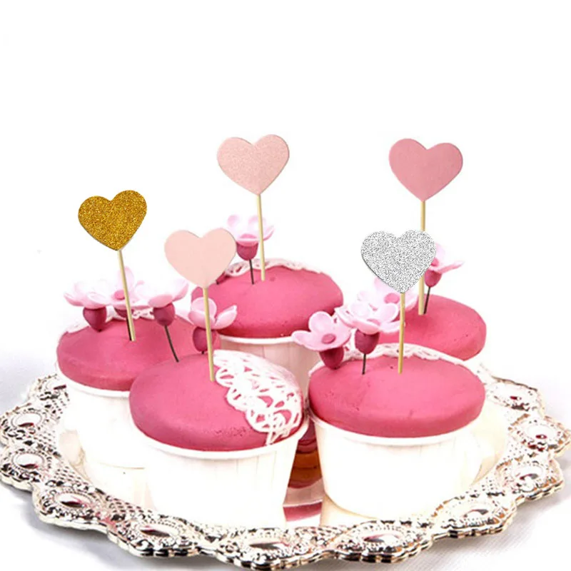 

20Pcs Handmade Lovely Glitter Heart Star Cupcake Toppers Birthday Wedding Party Decoration Cake Decoration Food Picks Supplies