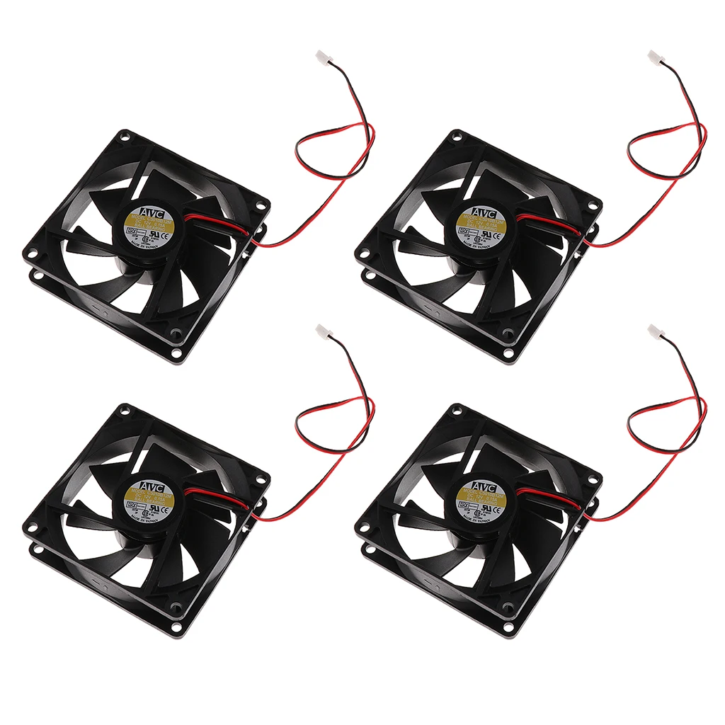 4Pcs DC 12V 2 Lines Cooling Fan 80mm x 80mm x 25mm 2 Pin Plastic Universal Cooling Cooler PC CPU Fans Airflow For Computers