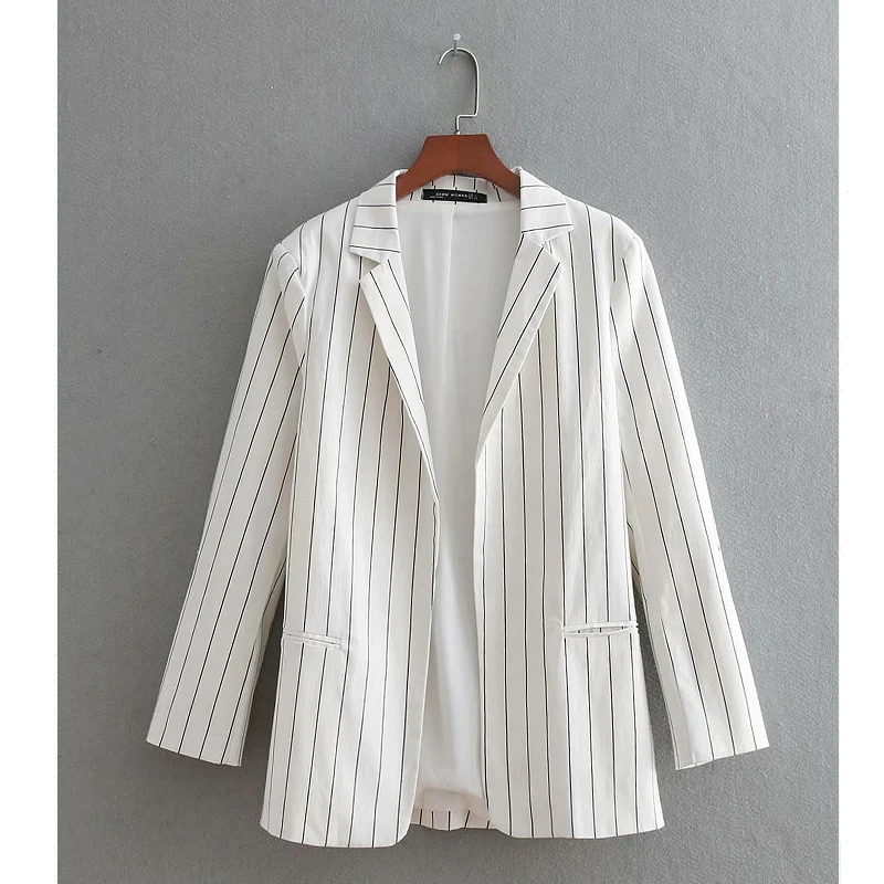 

2018 Women Vintage roll up three quarter striped office lady Suit jacket Outwear business cardigan casual slim Coat tops CT079
