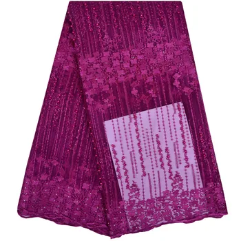 

Latest African Tulle lace 2018 French Net Beaded Lace Fabric For Wedding Fuchsia Embroidery African lace fabric A1139