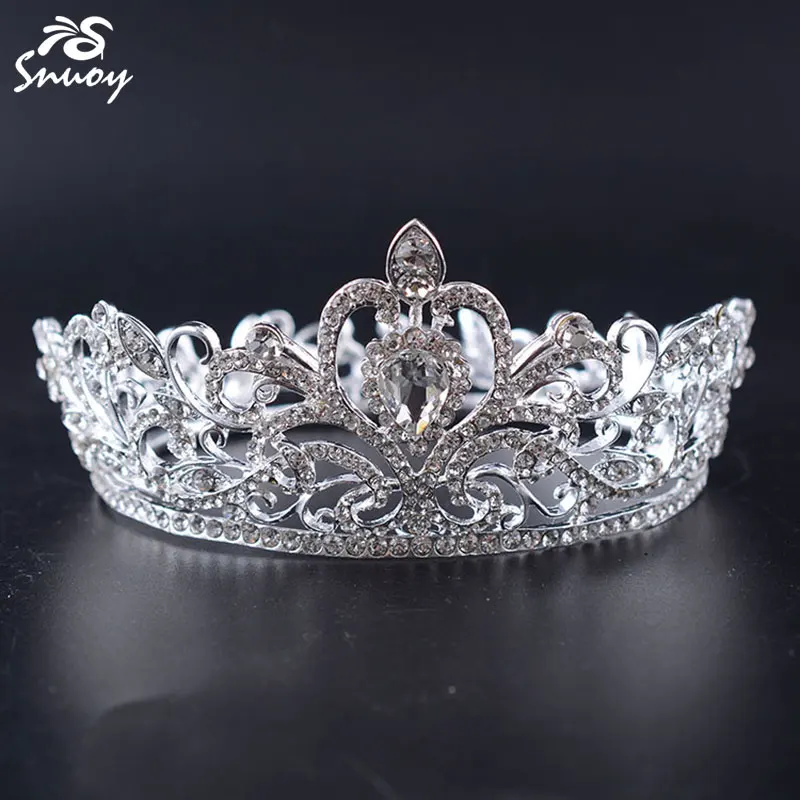 

Snuoy Full Round Tiara Fairy Gold/Silver Wedding Crowns Perfect Bridal Coronet Queen Halo Birthday/Prom Medium Size Stone Tiaras