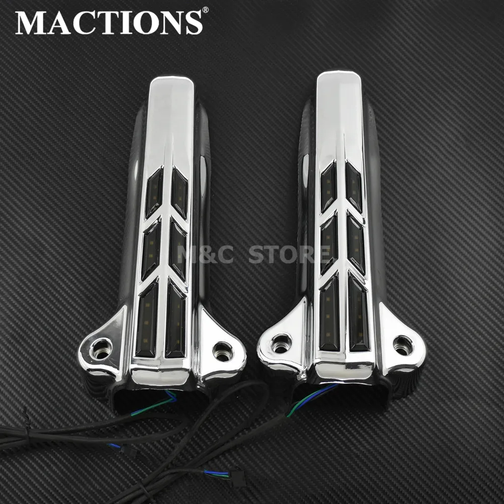 

Chrome Motorcycle Smoke Lens Red Light Lower Front Fork Leg Cover For Harley Touring Ultra Road King FLHT FLXR FLHX FLHTCU 14-17