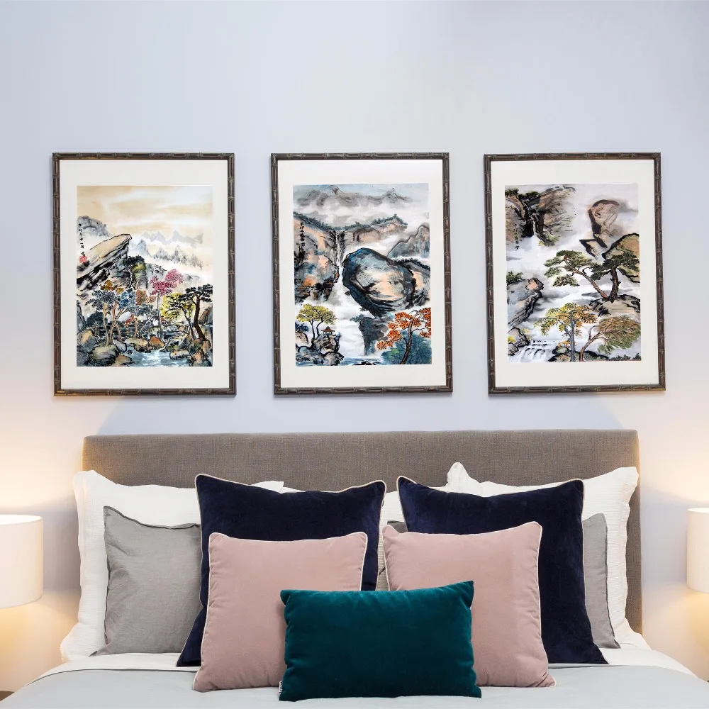 

3 Piece Chinese Watercolor Mountain Trees Canvas Art Print Painting Poster Wall Pictures For Room Decoration Home Decor No Frame