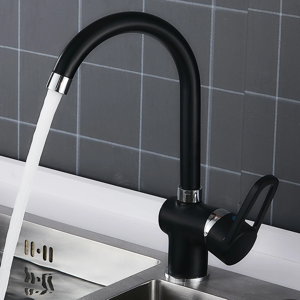 Brass Kitchen Faucet Black Brass Faucet 360 Degree Swivel Single Hot And Cold and Water Handle Sink Vintage Kitchen Mixer Tap