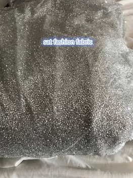 

5yards glued print glitter tulle african Indian net lace fabric SAT-666-2 in silver for nice dress