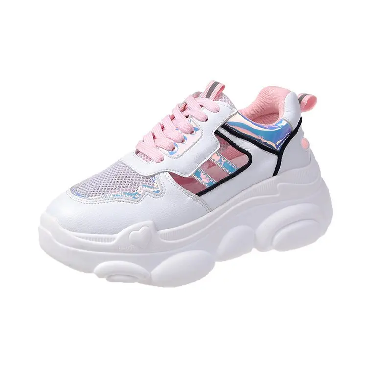 

Korean version of the new summer 2019 color matching platform wedges mesh casual shoes white shoes women.