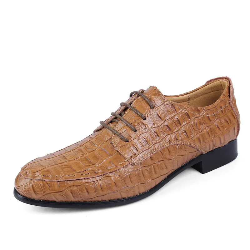 Туфли-оксфорды из натуральной кожи; деловые мужские туфли из крокодиловой кожи; Мужские модельные туфли на шнуровке; мужские свадебные туфли размера плюс - Цвет: brown