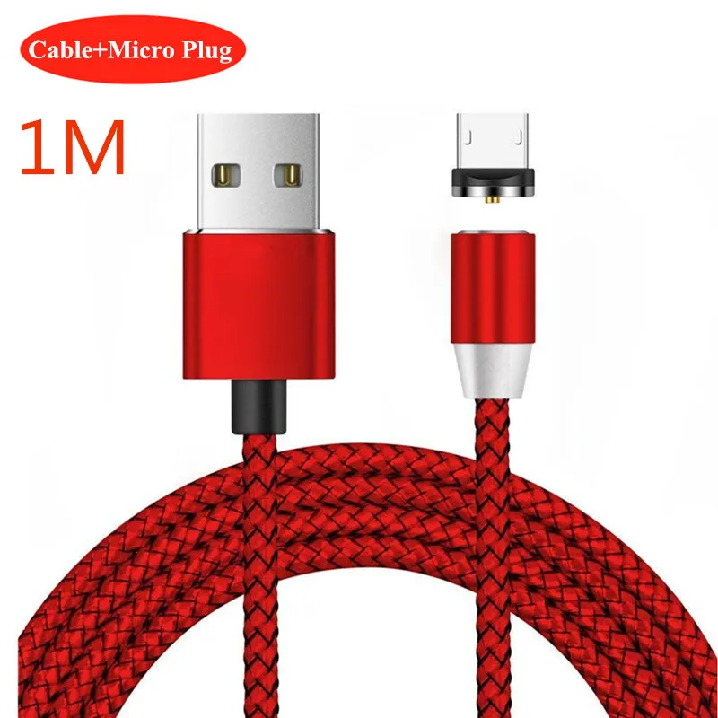 1 м Магнитный Micro USB кабель для зарядки Samsung Xiaomi Huawei LG HTC разъем MicroUSB смартфон Универсальный Магнитный кабель зарядное устройство - Тип штекера: 1M Red Micro Cable