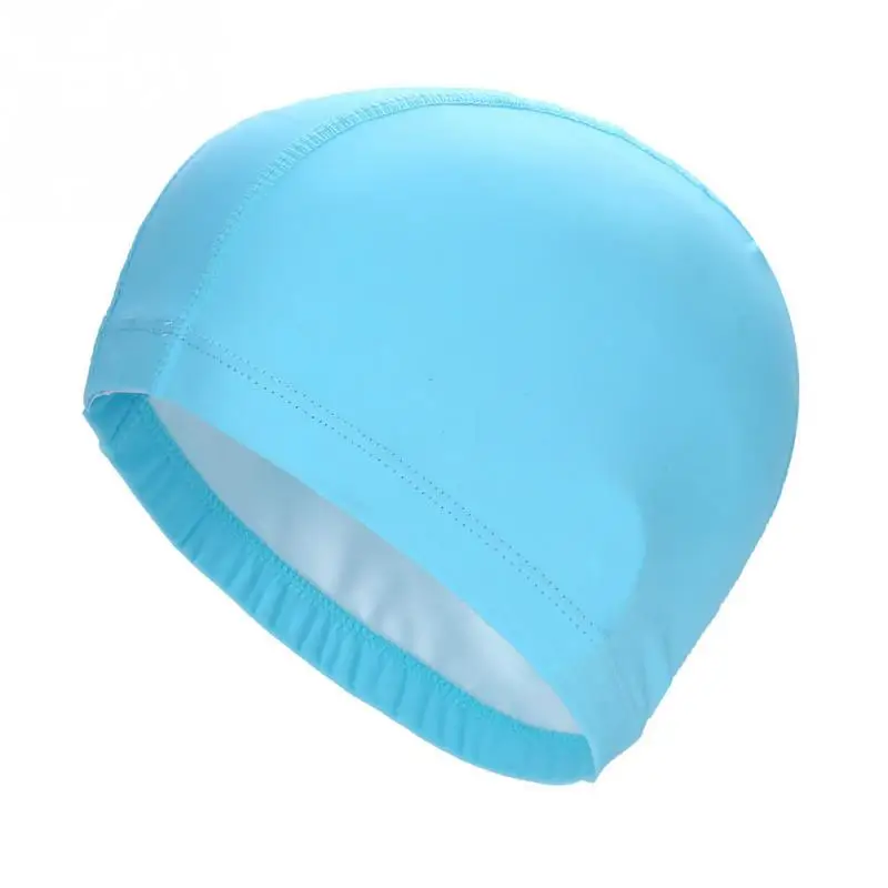 Эластичная из водонепроницаемой пенополиуретановой ткани, защищающая уши, длинные волосы, спортивная шапочка для плавания в бассейне, шапочка для плавания, свободный размер для мужчин и женщин, взрослых - Цвет: light blue