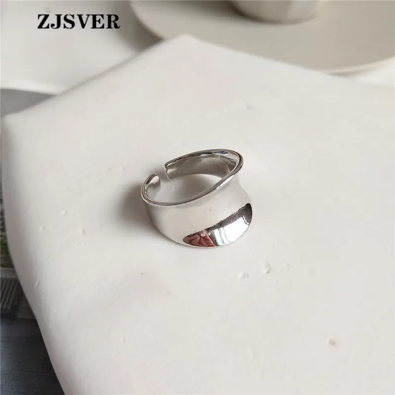 

ZJSVER Korean Jewelry 925 Sterling Silver Rings Fashion Silver Irregular Smooth Wideface Opening Adjustable Women Ring Present