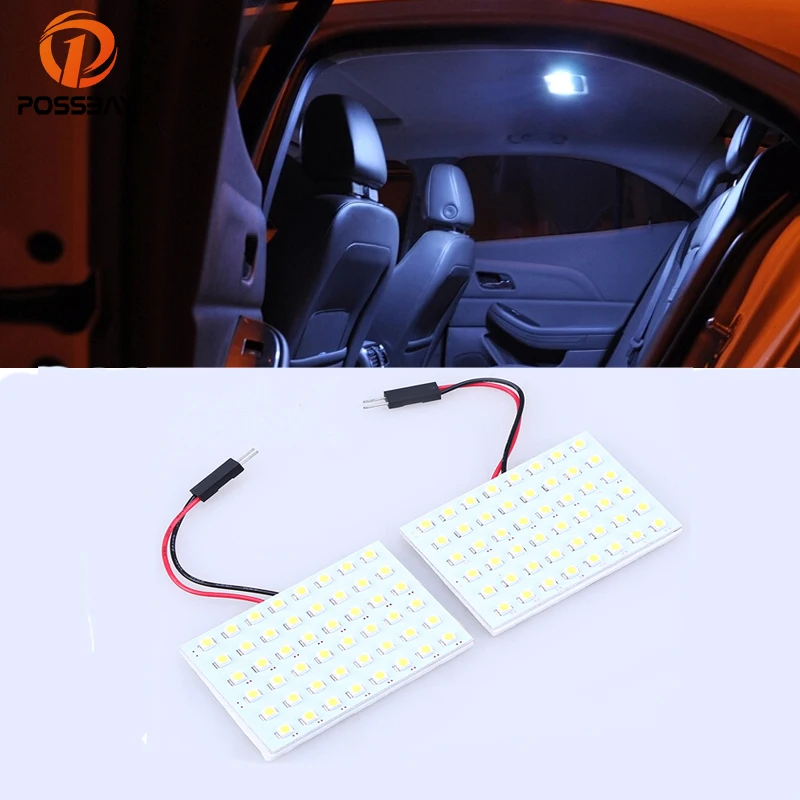 POSSBAY 2Pcs Panel 48SMD White Car Reading Map Lamps Auto Dome Interior