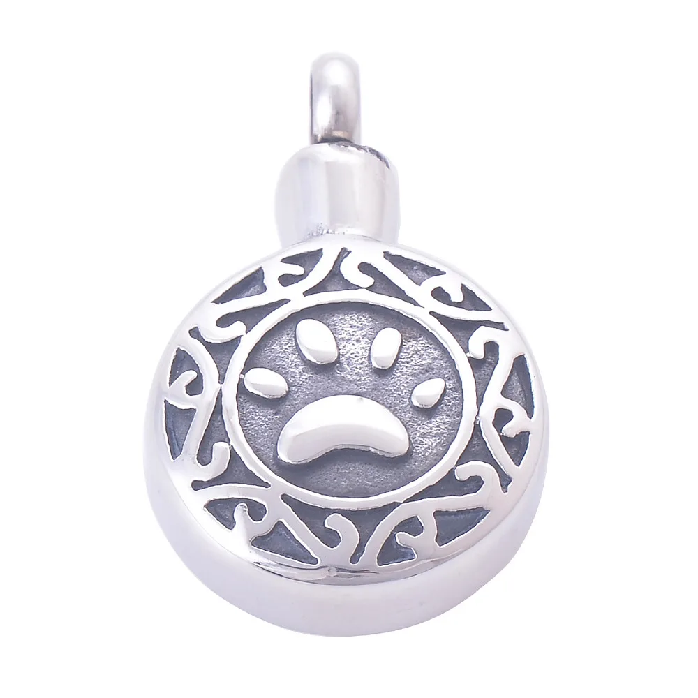 

Wholesale 10pcs/lot Pets dogs Round 316L Stainless steel Paws pattern Cremation Urns Pendants memorials Jewelry LY041W