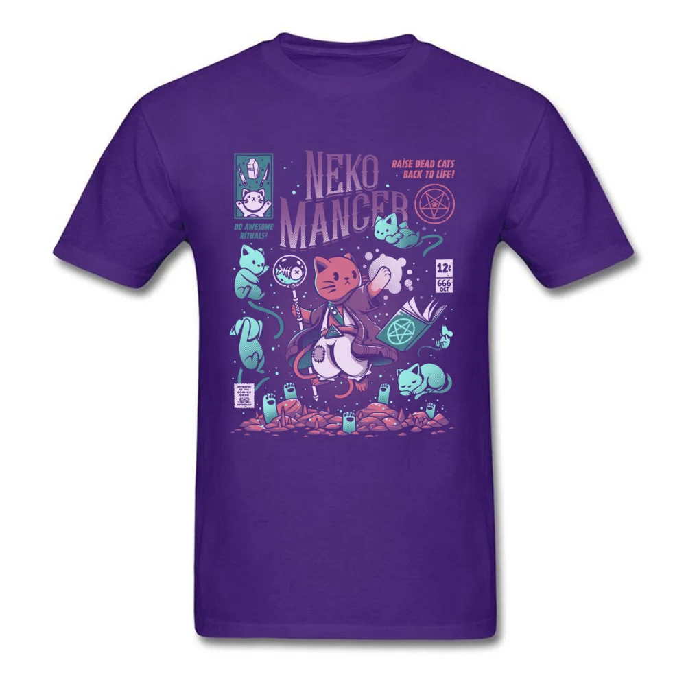 Футболка с надписью «Nekomancer», «Dead Cats Back To Life», Мужская футболка с надписью, футболки с принтом аниме, мужская хлопковая одежда, японские черные Топы Kawaii - Цвет: Фиолетовый
