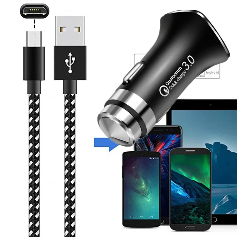 QC 3 0 Быстрая Зарядка адаптер зарядное устройство для автомобиля микро USB кабель