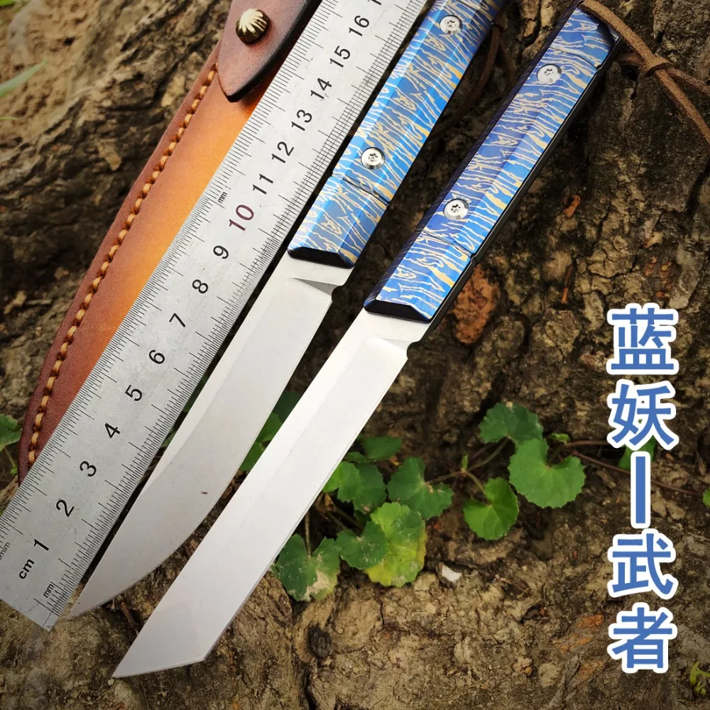 Дешевый M390 Сталь ручной фиксированным лезвием Ножи титанового сплава Ручка дачный Tatical кемпинг охотничий нож с прямым лезвием кожа оболочка