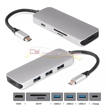 

HDMI & 3 Ports HUB & TF SD Card Reader & Charger USB-C Adapter Multiport Digital AV Adapter