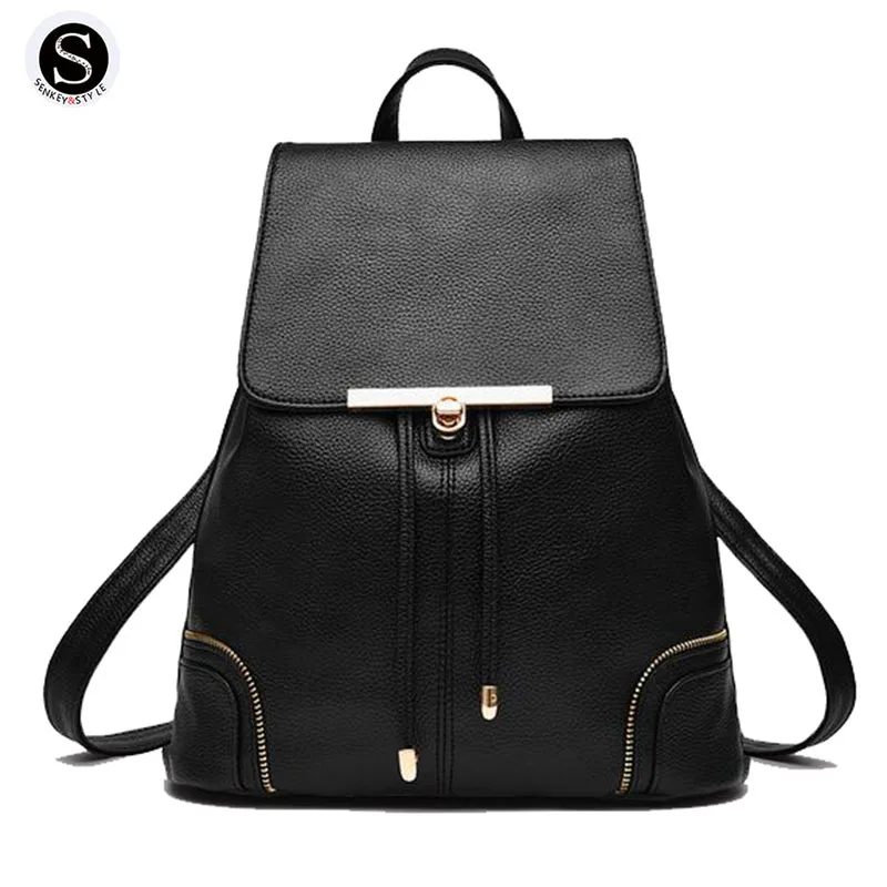 Senkey Style 2017 Fashion New School Bags For Teenagers Women Leather Backpack Student Girl Big Famous