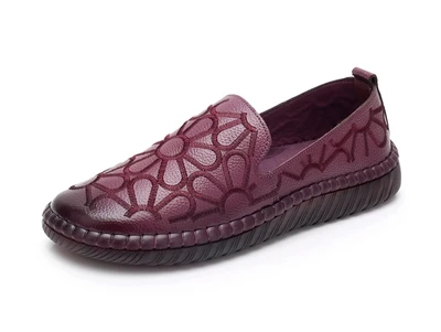 GKTINOO Casual Genuine Leather Flat Shoe Flower Slip On Driving Shoe Female Moccasins Embroider Flats Lady Pregnant Women Shoes - Цвет: purple