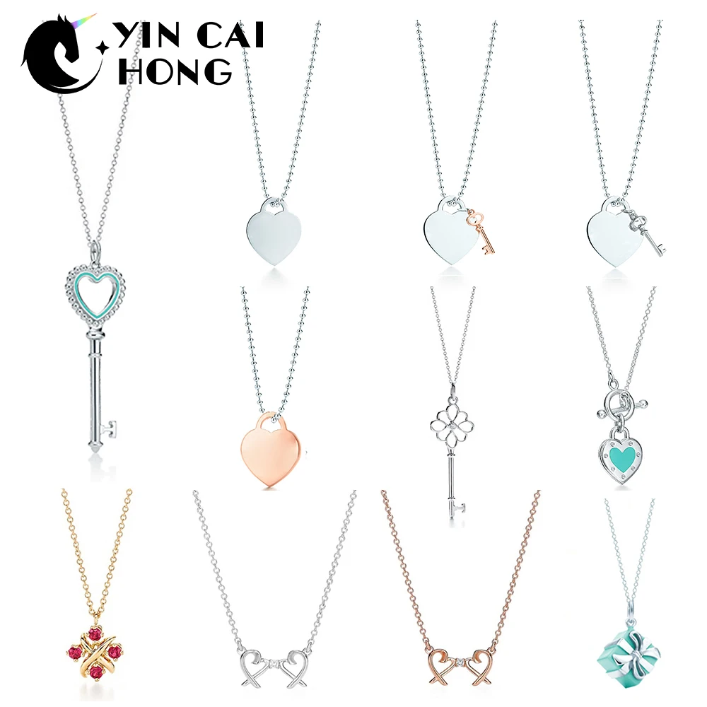 

YCH 925 Sterling Silver Charm Heart-shaped Key Pendant Gift Women Elegant Necklace Clavicle Chain Rose Gold Inlaid Zircon TIFF