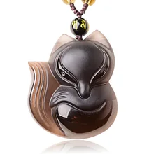 Jewelry fat Fox Necklace Pendant Natural Stone Ice Obsidian Pendant Necklace Lucky Chain for Women Men Jewelry kolye shadowhunte natural obsidian stone carved maitreya buddha pendant necklace jewelry unisex men women lucky amulet pendant free beads chain