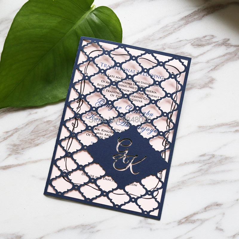 

50pcs Monogram Navy blue Laser Cut Wedding Invitation