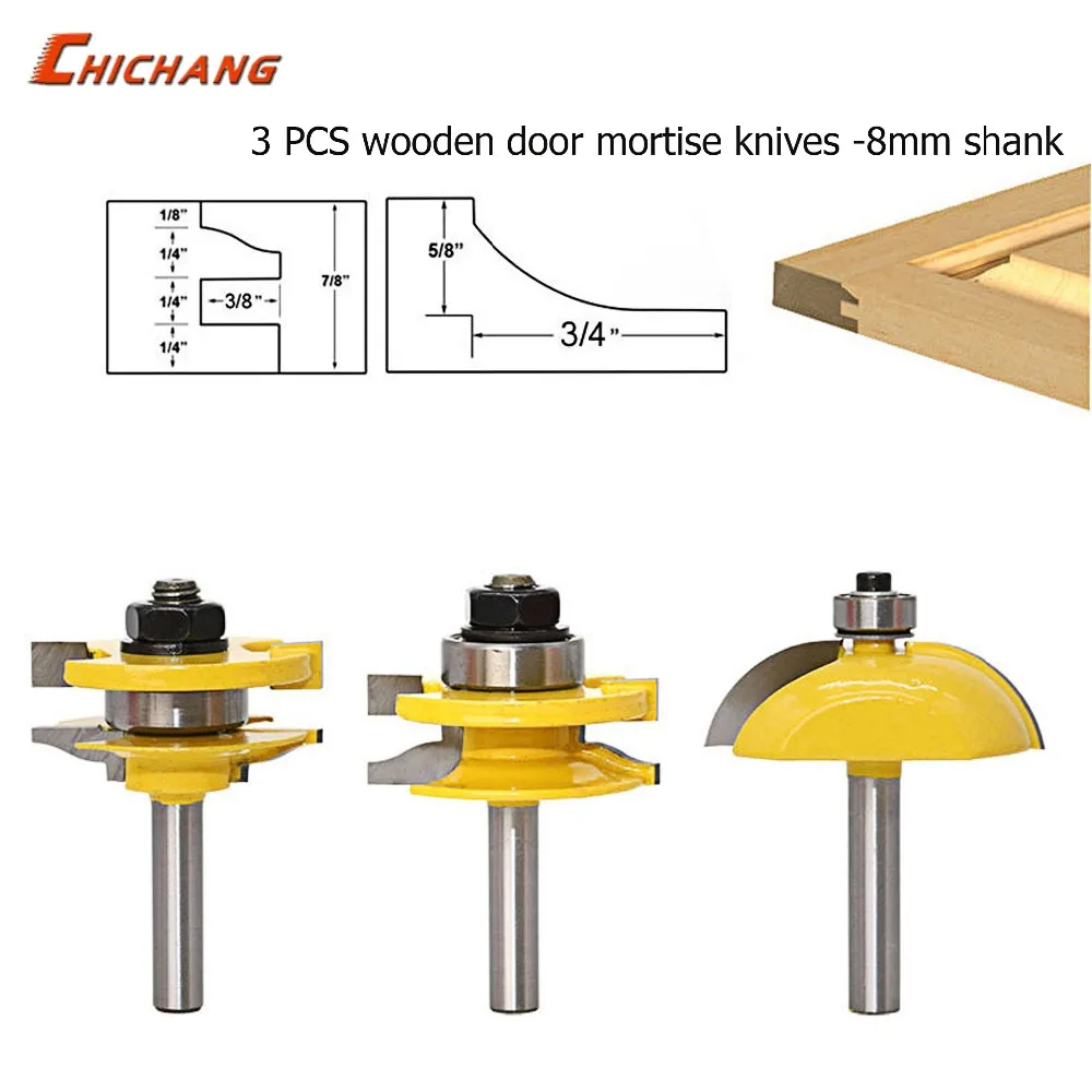 

3PC 8mm Shank high quality Raised Panel Cabinet Door Router Bit Set - 3 Bit Ogee Woodworking cutter woodworking router bits